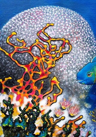 Detail from painting "Areiti-The Little Wave" by Lee James Pantas