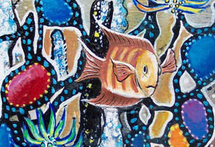 Detail from painting "Starry Eyed Shark" by Lee James Pantas