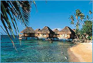 Cottages in Bora Bora built over a  coral reef
