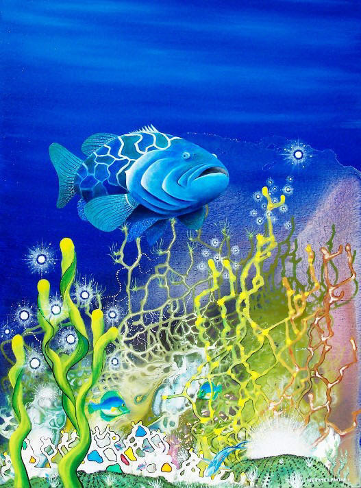 The Emerald Grouper, painting # 9 in the Liza's Reef Serie, by Lee James Pantas