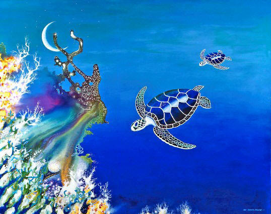 The Twin Turtles of Oceania by Lee James Pantas, Liza's Reef, coral reef art