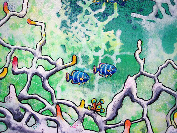 Painting detail from "Blue Angels" by Lee James Pantas, Liza's Reef, coral reef art