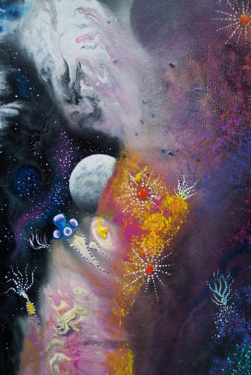 Painting detail from "Queen of the Reef" by Lee James Pantas, Liza's Reef, coral reef art